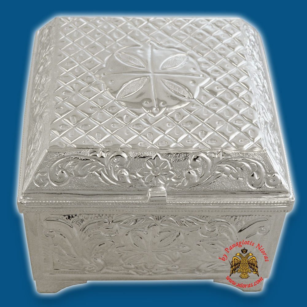 Reliquary square or Relics Box - Tabernacle Rectanqular Silver Plated With Orthodox Carved Crosses