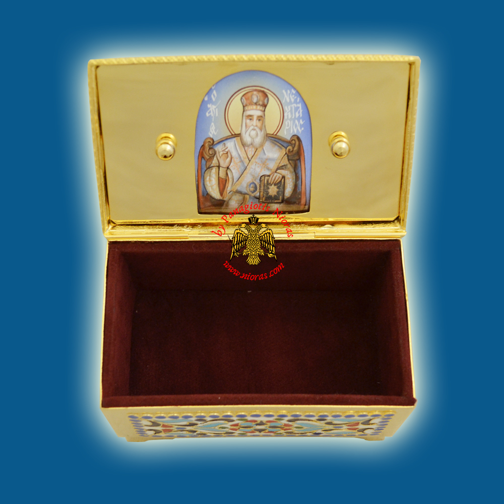 Reliquary or Relics Box - Tabernacle Β with Russian Porcelain Enamel Icon Gold Plated