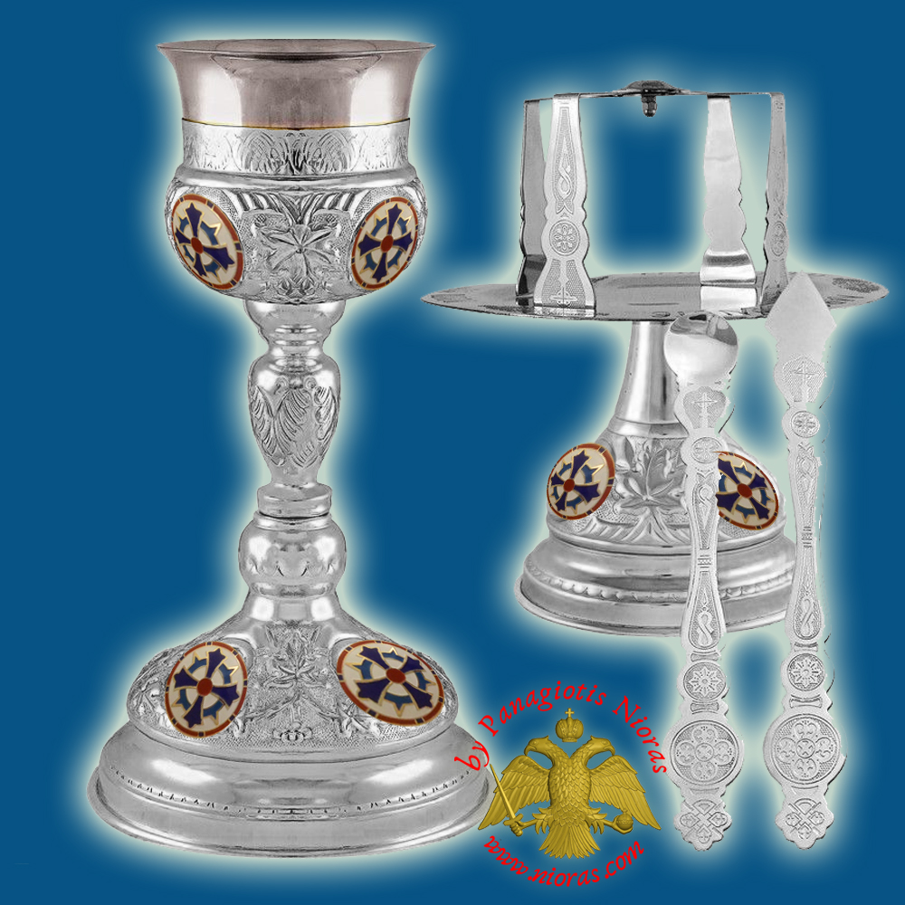 Ecclesiastical Chalice Set Holy Communion Cup 500ml with Enamels Silver Plated