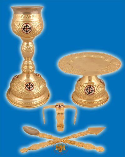 Ecclesiactical Chalice Set Communion Cup 330ml with Enamels Gold Plated