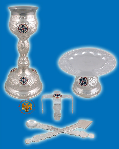 Ecclesiastical Chalice Set Holy Communion Cup 330ml with Enamels Silver Plated