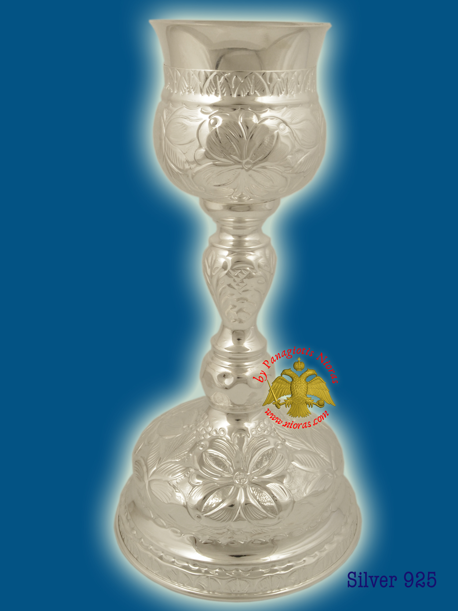 Byzantine Holy Communion Cup Set Silver Stelring 925 Hand Carved