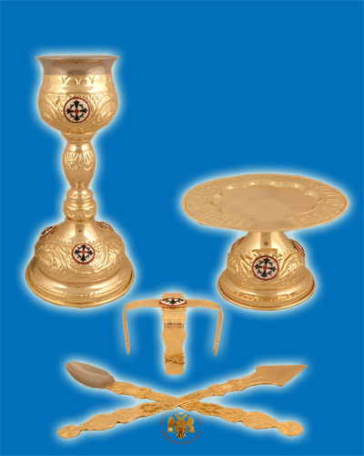 Ecclesiastical Chalice Set Holy Communion Cup 275ml with Enamels Gold Plated
