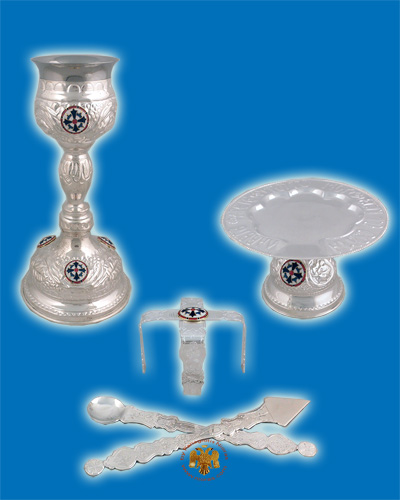 Ecclesiastical Chalice Set Holy Communion Cup 275ml with Enamels Silver Plated