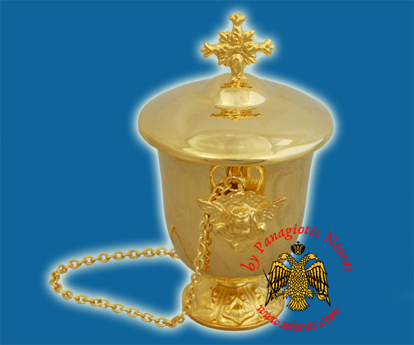 Holy Oil Blessing Container with Metal Chain for Hanging Gold Plated