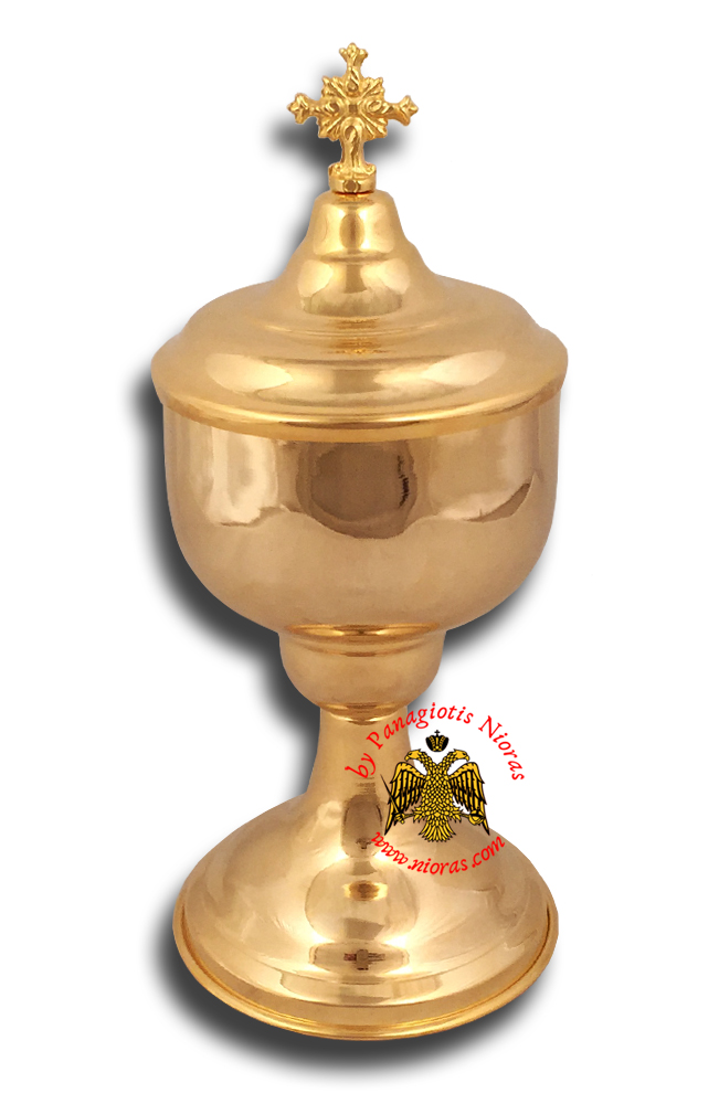 Orthodox Holy Communion or Wedding Cup with Cross on Metal Lid Gold Plated