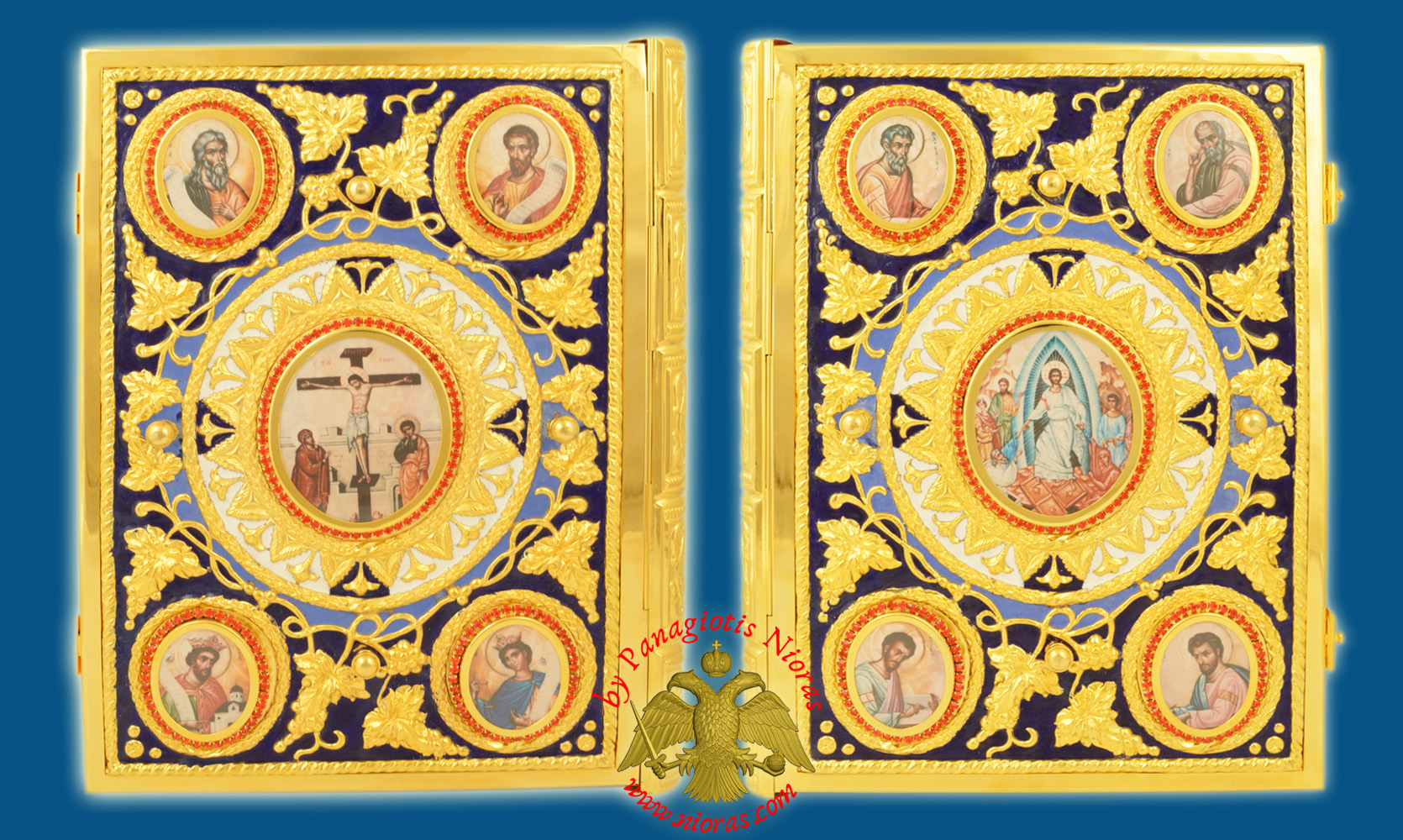Gospel Cover Embossed Vine Design with Stones and Blue Enamel