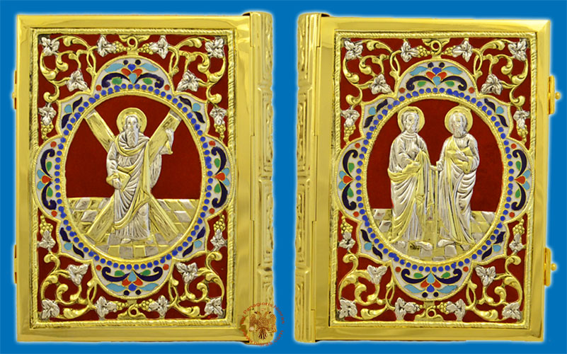 Holy Apostle Book Cover With Velvet Gold Plated with Enamel Detailed Frame Sculptured
