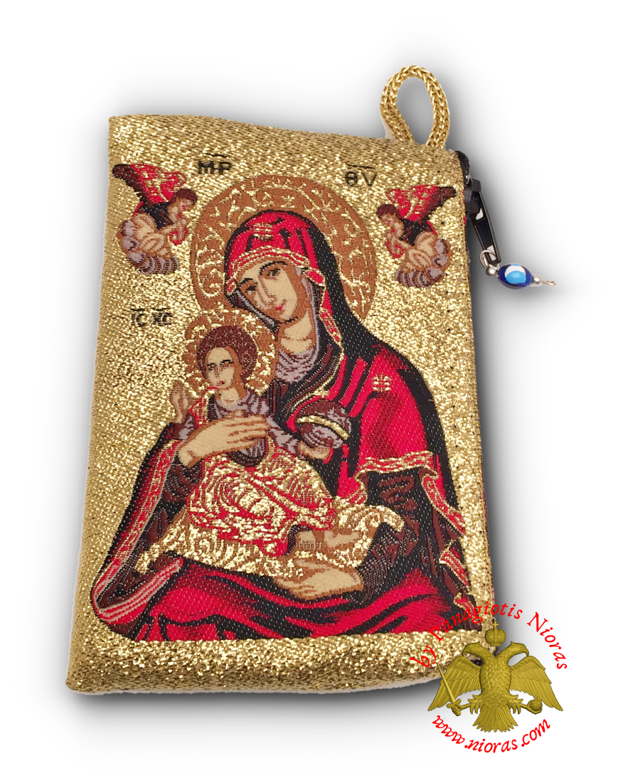 Wallet With Orthodox Byzantine Holy Theotokos Icon with Angels