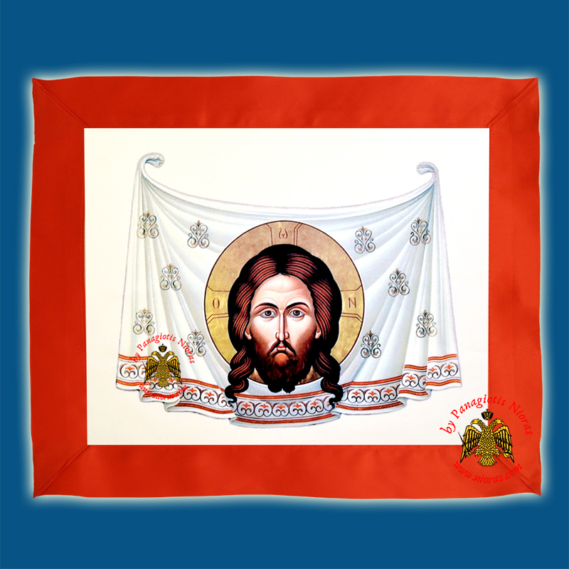 The Holy Mandylion Silk Print Coloured with Red Linnen Cloth in the Back