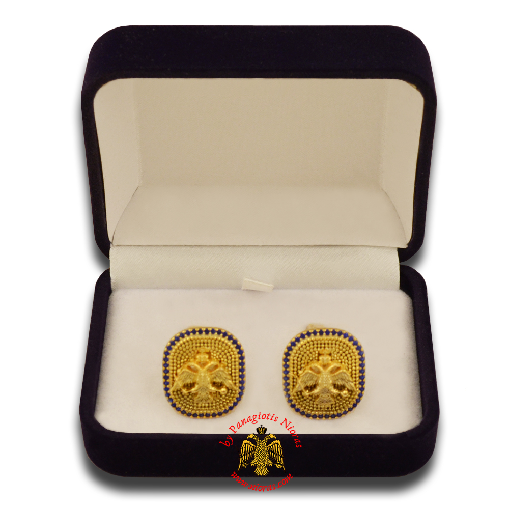 Orthodox Clerics Silver Cufflinks Design Byzantine Eagle Gold Plated with semiprecious stones A