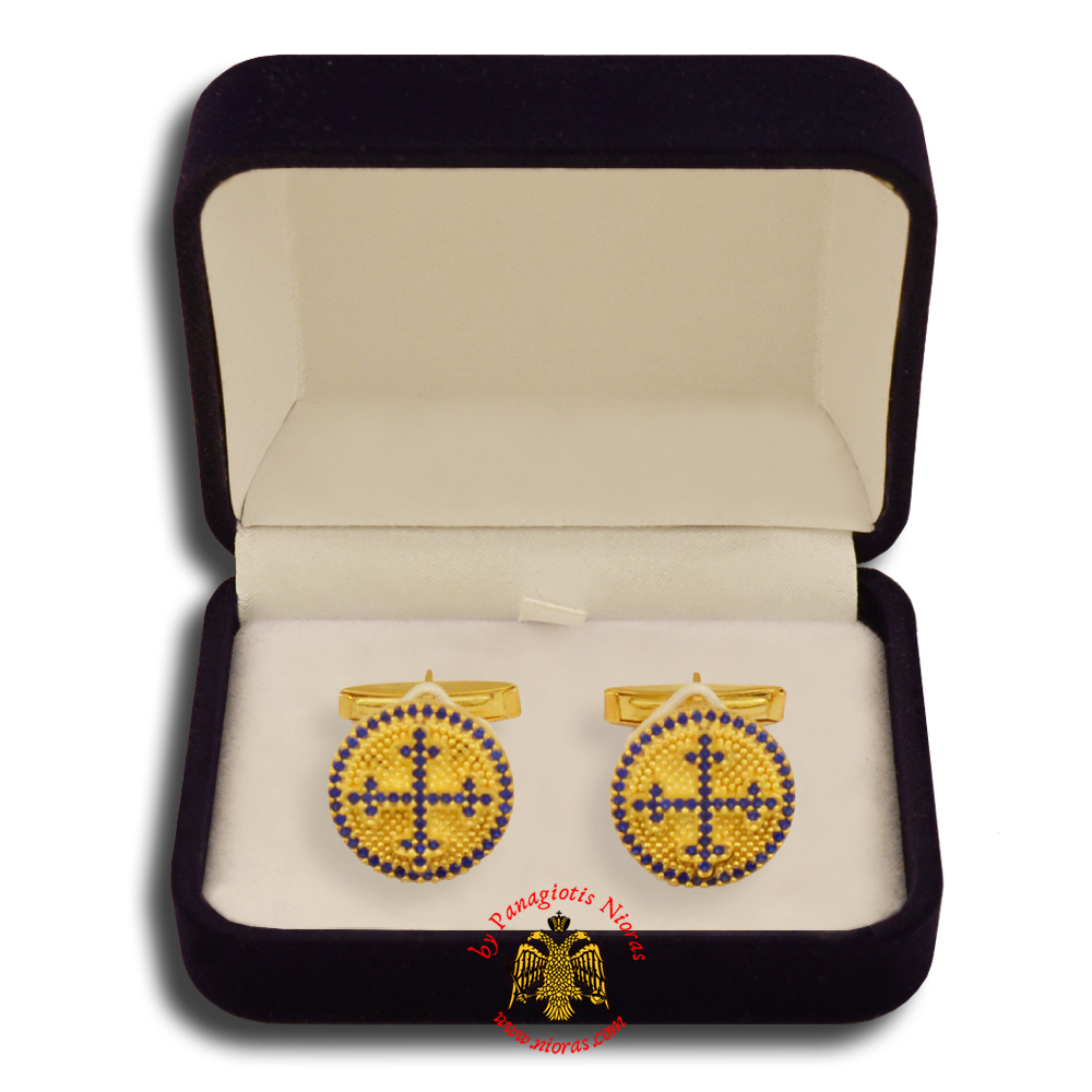 Orthodox Clerics Silver Cufflinks Design Cross Gold Plated with semiprecious stones A