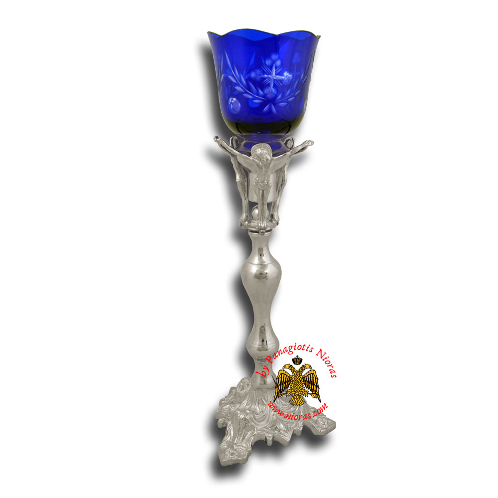 Holy Table Altar Vigil Oil Candle With Christ H:36cm Silver Plated