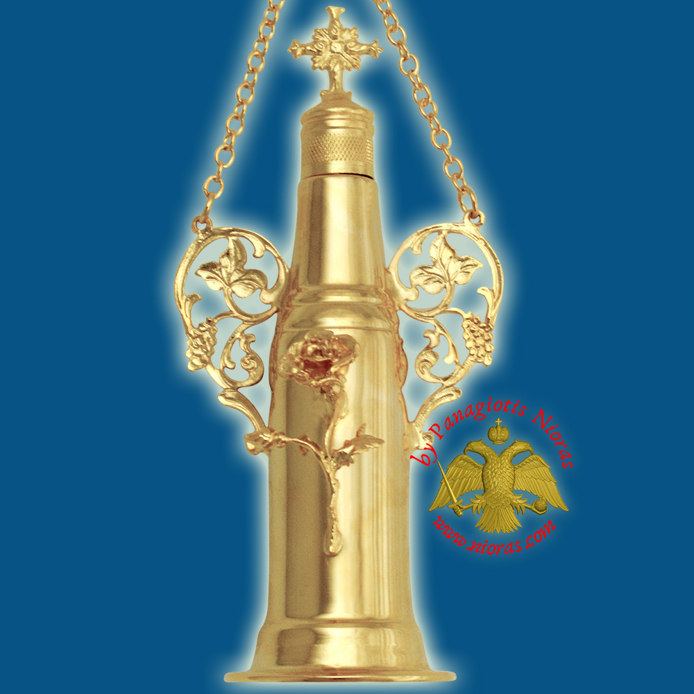 Anointing Holy Oil Cylinder Bottle With Cross Gold plated