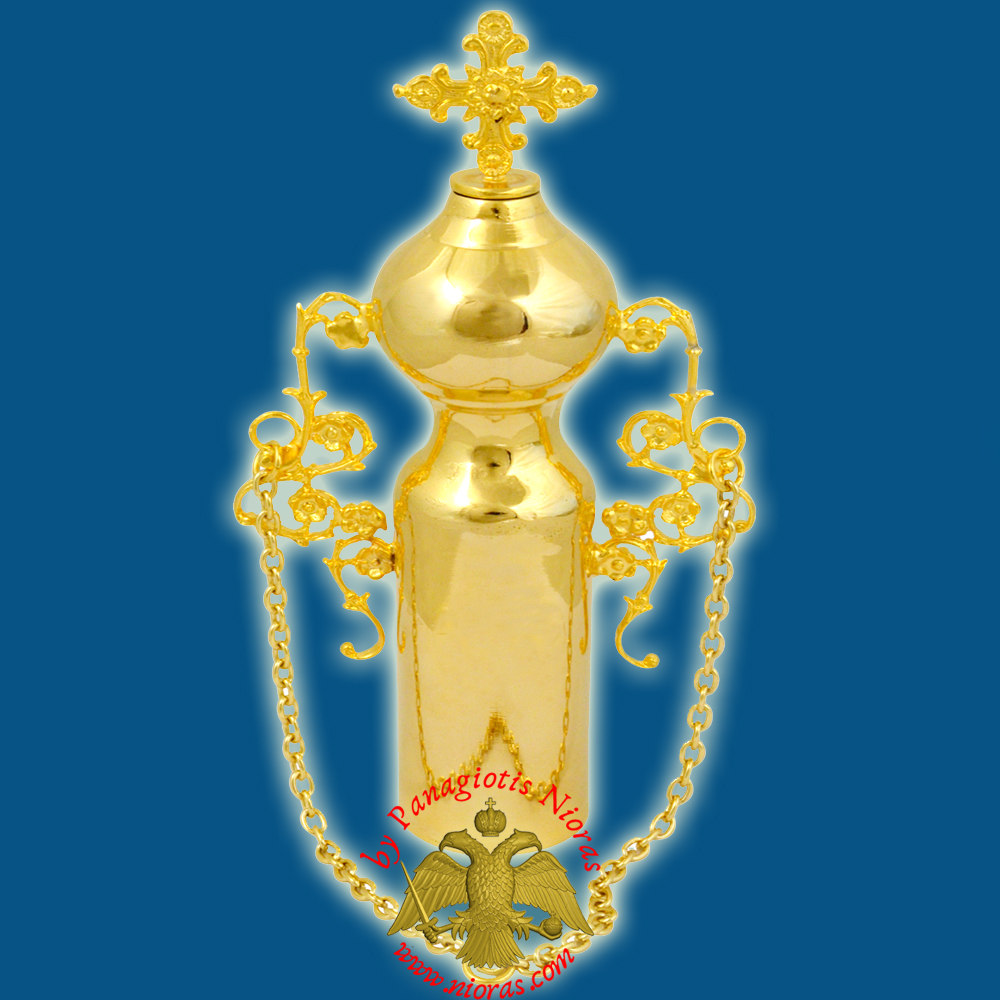 Anointing Holy Oil Bottle With Cross in the Lid Gold plated