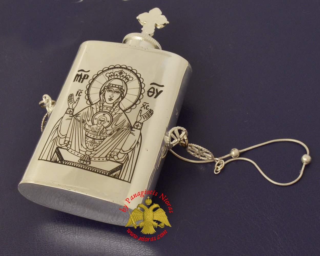 Anointing Holy Oil Silver Sterling 925 Vessel With Orthodox Theotokos Engraving