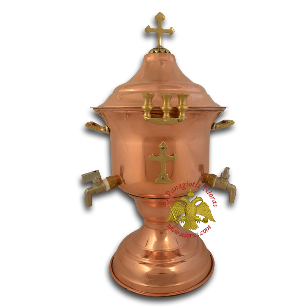Orthodox Church Holy Water Font with Lid Metal Cross Decor Copper