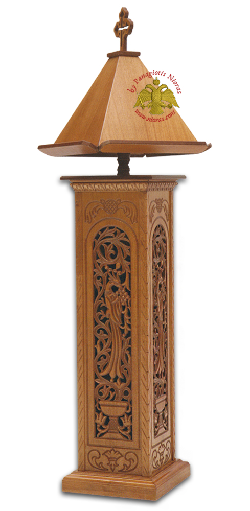 Orthodox Chanter Psalter Stands Wooden Square B\' with Byzantine Carvings