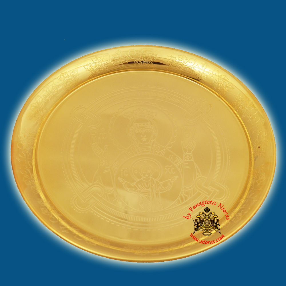 Theotokos Proskomidia Holy Communion Disc with Grapes Round Design Gold Plated d:20cm
