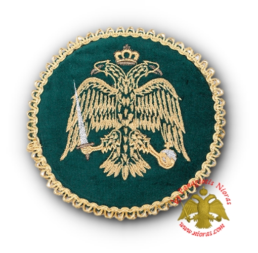 Βελουδινο Ριπίδιo με Χρυσοκλωστη Βυζαντινό Δικέφαλο Πράσινο 13cm