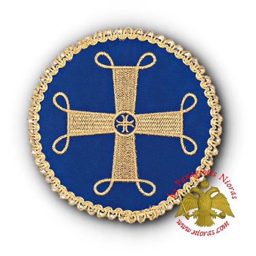 Βελουδινο Ριπίδιo με Χρυσοκλωστη Βυζαντινό Σταυρό Μπλε 13cm