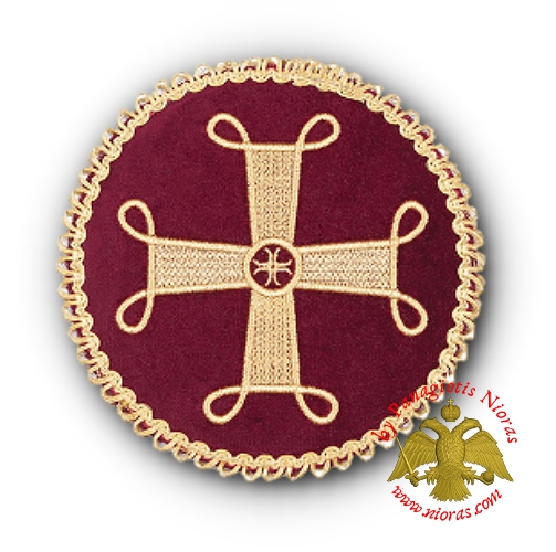 Βελουδινο Ριπίδιo με Χρυσοκλωστη Βυζαντινό Σταυρό Μπορντώ 16εκ