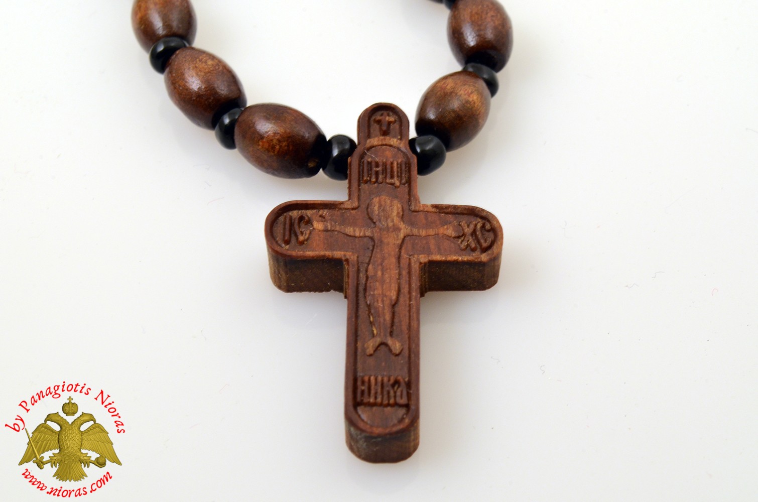 Orthodox Wooden NeckWear Cross With Wooden Beads Neck Cord ICXC