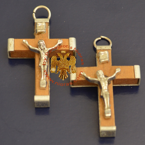 Wooden Orthodox Cross with Metal Back 3x4cm Set of 2 pcs