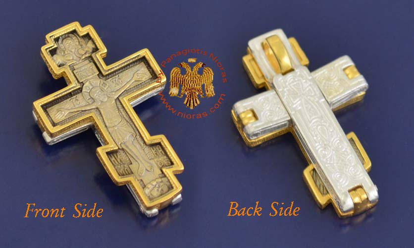 Traditional Russian Orthodox Silver 925 with Gold 999 Gilding Details Cross - Russian Small