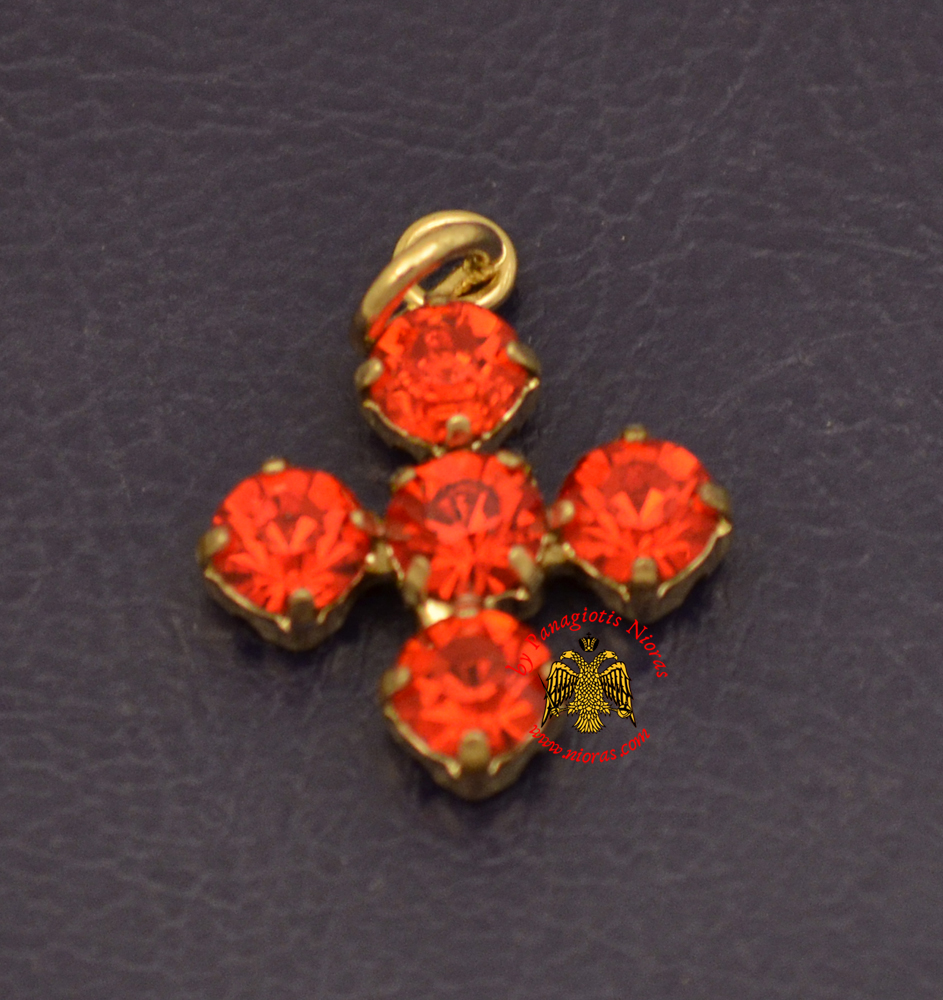 Metal Cross With Red Swarovski Type of Stones Gold Plated