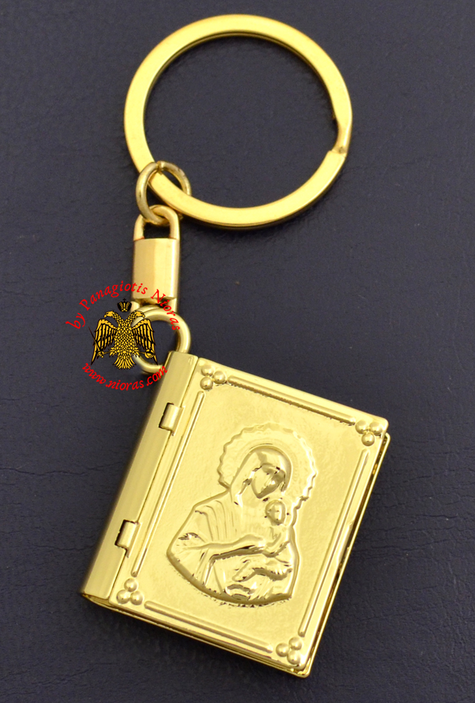 Key Ring Small Gospel Pendant Design Theotokos Embossed Gold Plated