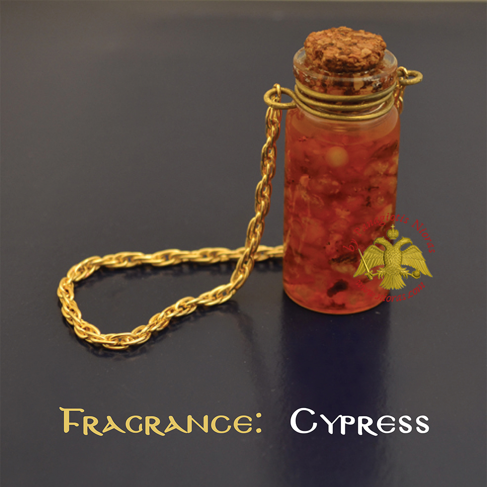 Perfumed Orthodox Incense Drops in Cypress Fragrance Oil Bottled with Metal Chain 15ml