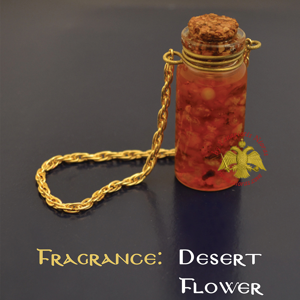 Perfumed Orthodox Incense Drops in Desert Flower Fragrance Oil Bottled with Metal Chain 15ml