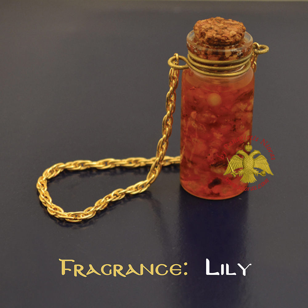 Perfumed Orthodox Incense Drops in Lily Fragrance Oil Bottled with Metal Chain 15ml
