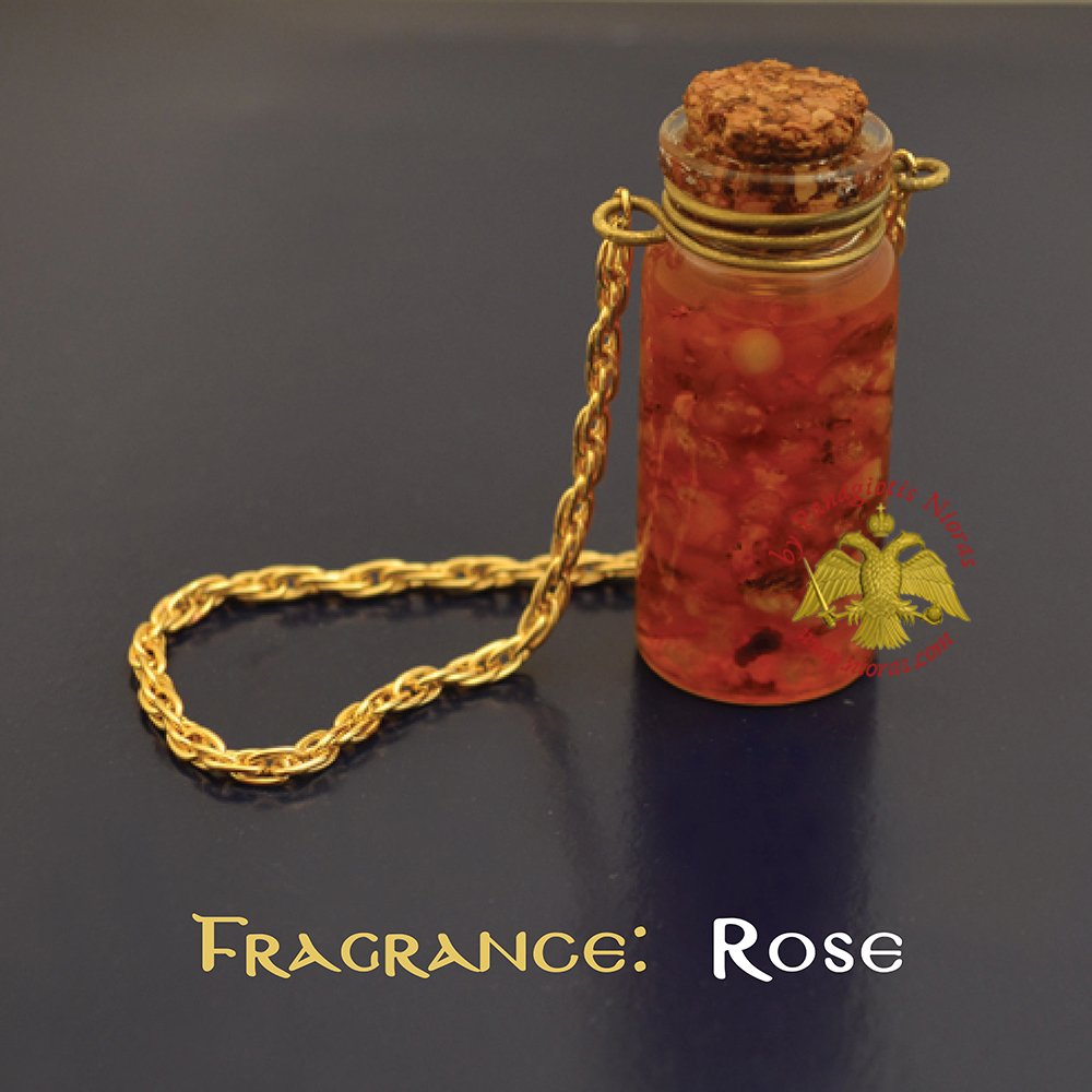 Perfumed Orthodox Incense Drops in Rose Fragrance Oil Bottled with Metal Chain 15ml