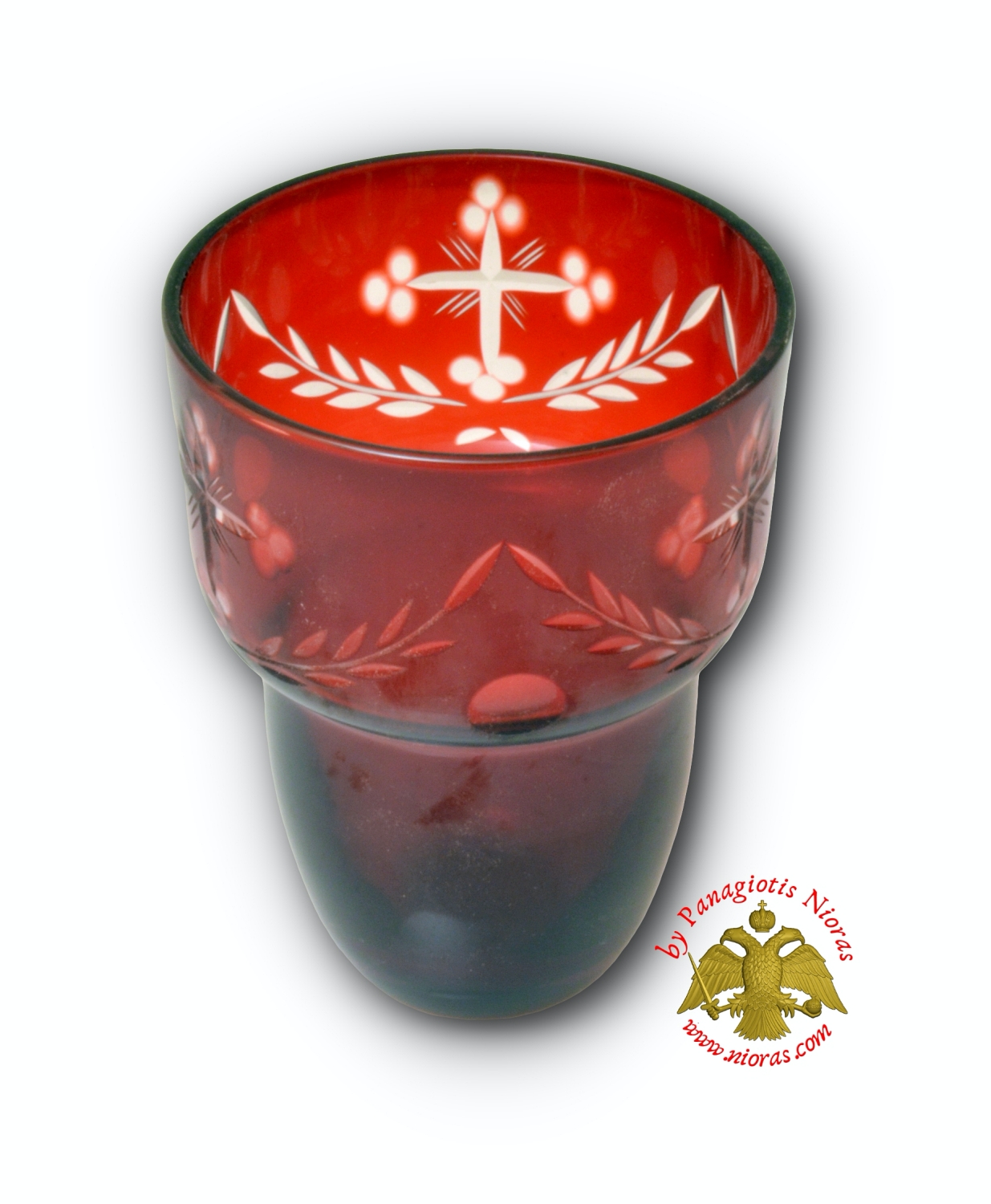 Romanian Orthodox Hand Carved Glass Cups Red Clear B 8.5X11.5cm