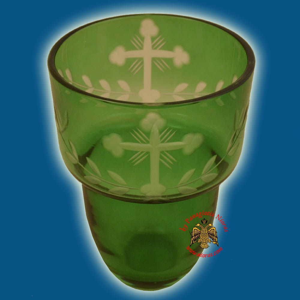 Romanian Orthodox Hand Carved Glass Cups Green B 8.5X11.5cm