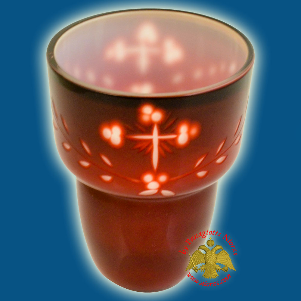 Romanian Orthodox Cross Carved Glass Cups Red White B 8.5X11.5cm