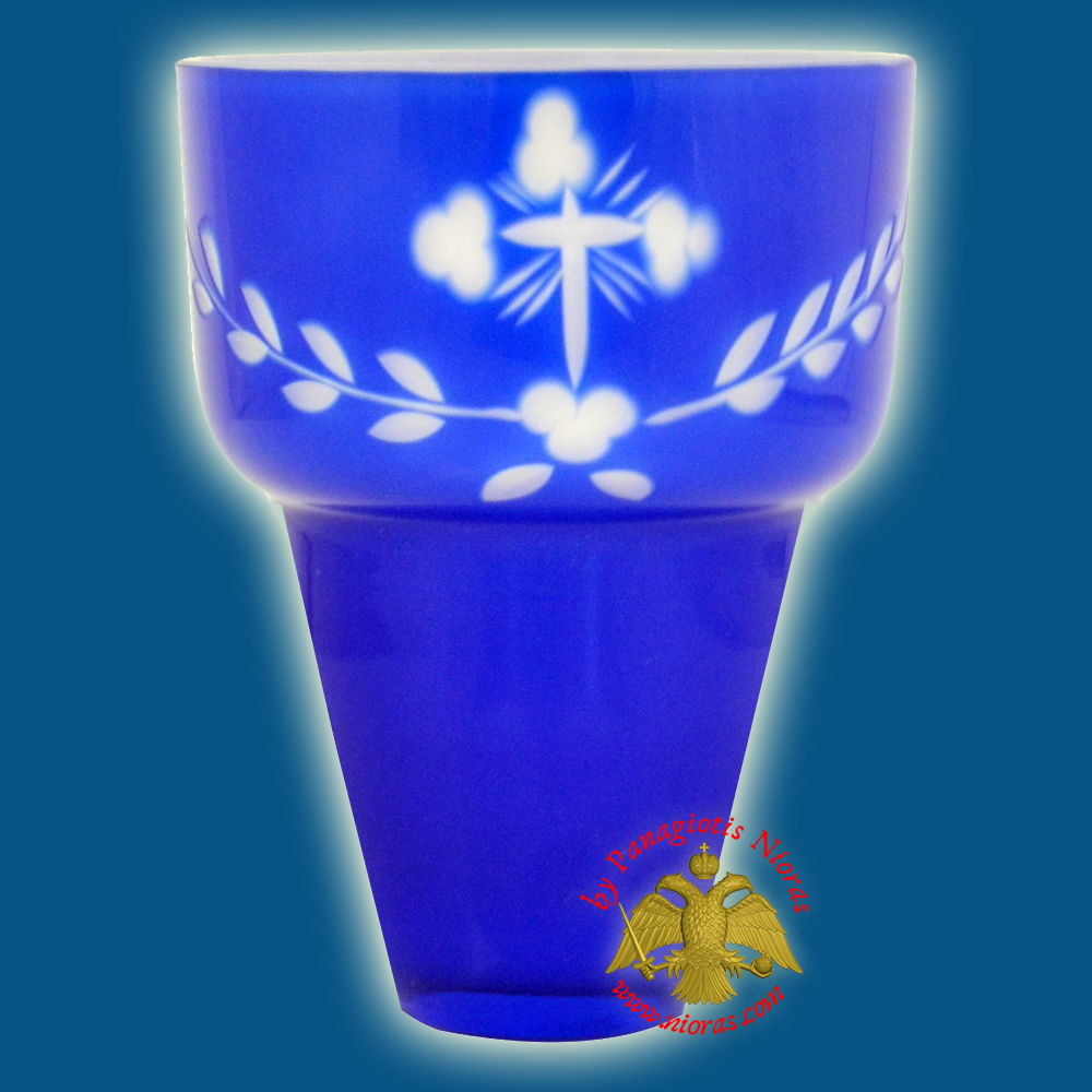Romanian Orthodox Hand Carved Glass Cups Blue - White A 8.5x11.5cm