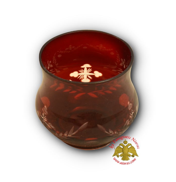 Romanian Orthodox Tea Light Glass Cross Cut Design Red B'