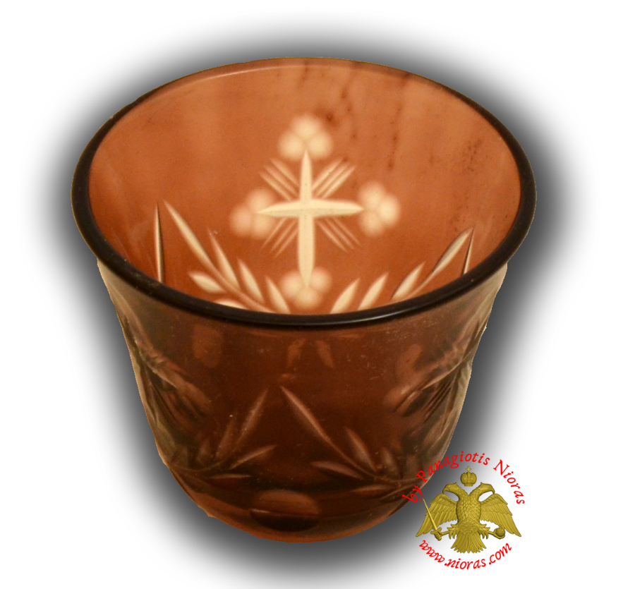 Romanian Orthodox Glass Votive Tea Light Cup Brown
