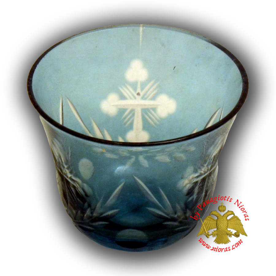 Romanian Orthodox Glass Votive Tea Light Cup Turquoise