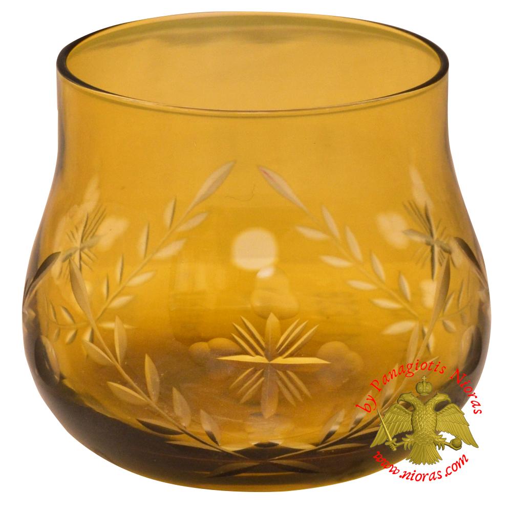 Romanian Orthodox Tea Light Glass Cross Cut Design Amber