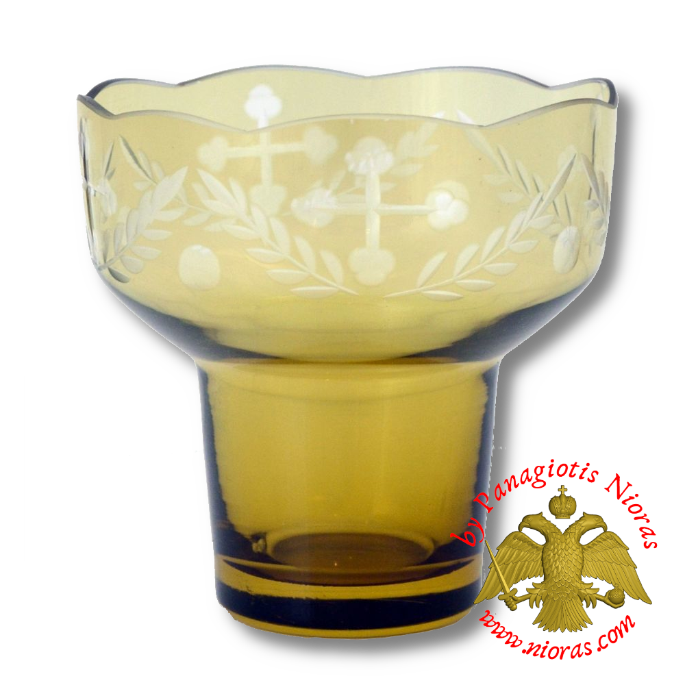 Romanian Orthodox Hand Carved Glass Cups Amber 11x11cm