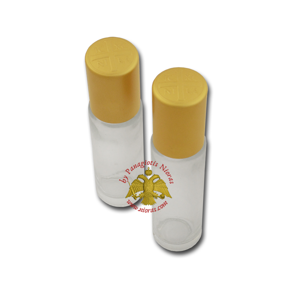 Holy Water or Holy Oil Bottle Cylinder with ICXC Cross Roll On 8.5x2cm Gold Color