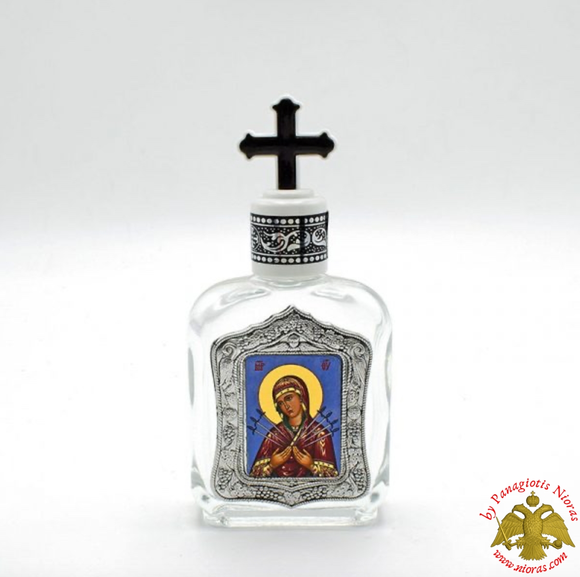Holy Water or Holy Oil Bottle Rectangular with Holy Theotokos Seven Spear Icon