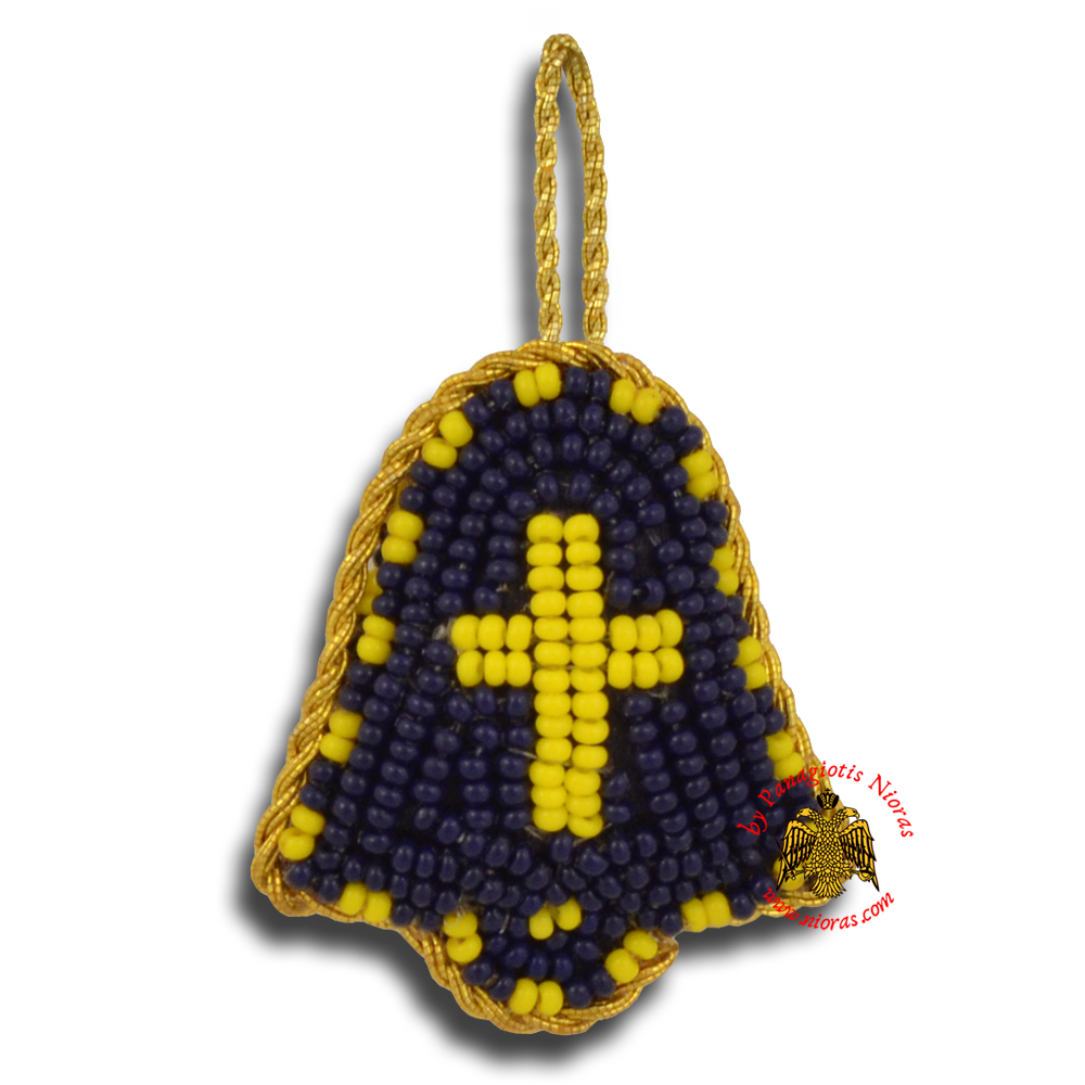 Orthodox Filakto Amulet Pendant Blue Bell with Yellow Cross Beads