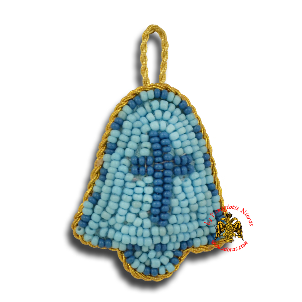 Orthodox Filakto Amulet Pendant Light Blue Bell with Blue Cross Beads