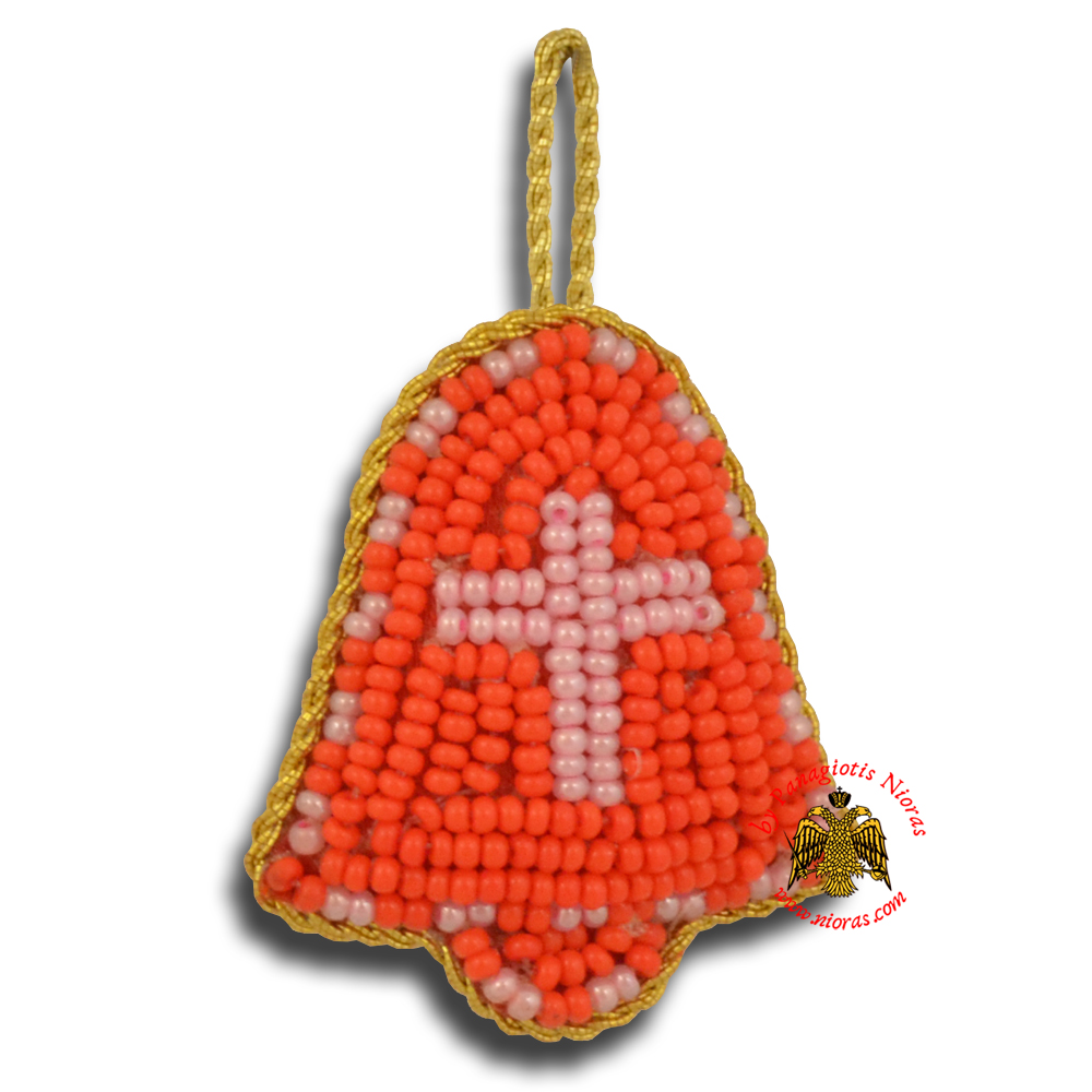 Orthodox Filakto Amulet Pendant Red Bell with Pink Cross Beads