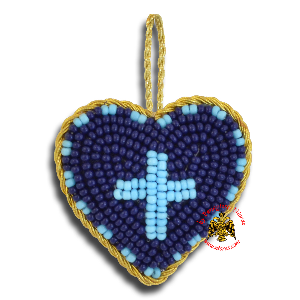 Orthodox Filakto Amulet Pendant Blue Heart with Light Blue Cross Beads